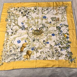 Hermes Yellow and Blue Nature Print Scarf